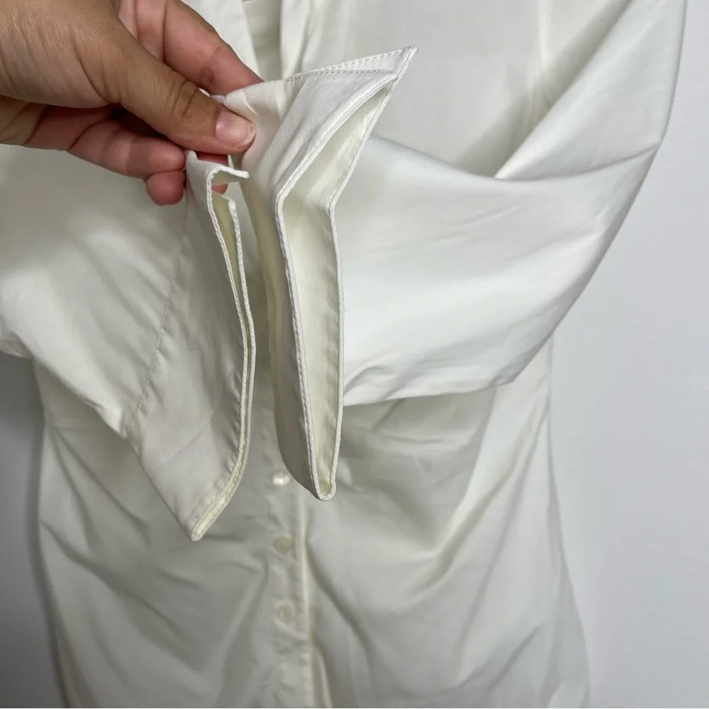 Lafayette 148 Ivory Pleaded Front Button Down Shirt Blouse Top Size 6 - Picture 10 of 16